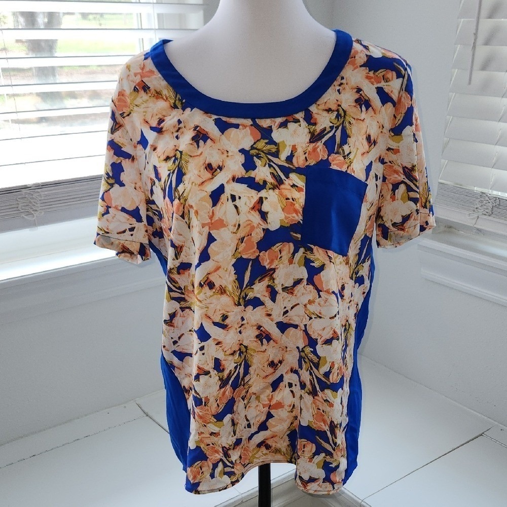 J Crew‎ Blue Floral Blouse Size M